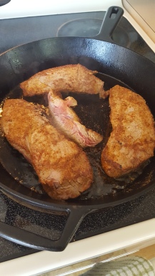 steaks in pan